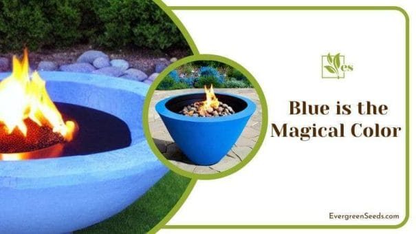 Blue Firepits next to a Pool
